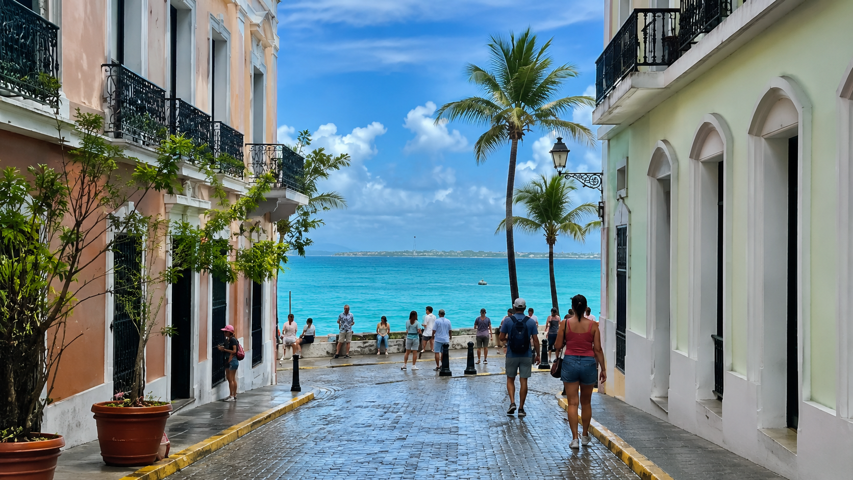 A tropical United States beach destination with clear water, palms, and a sandy shore.