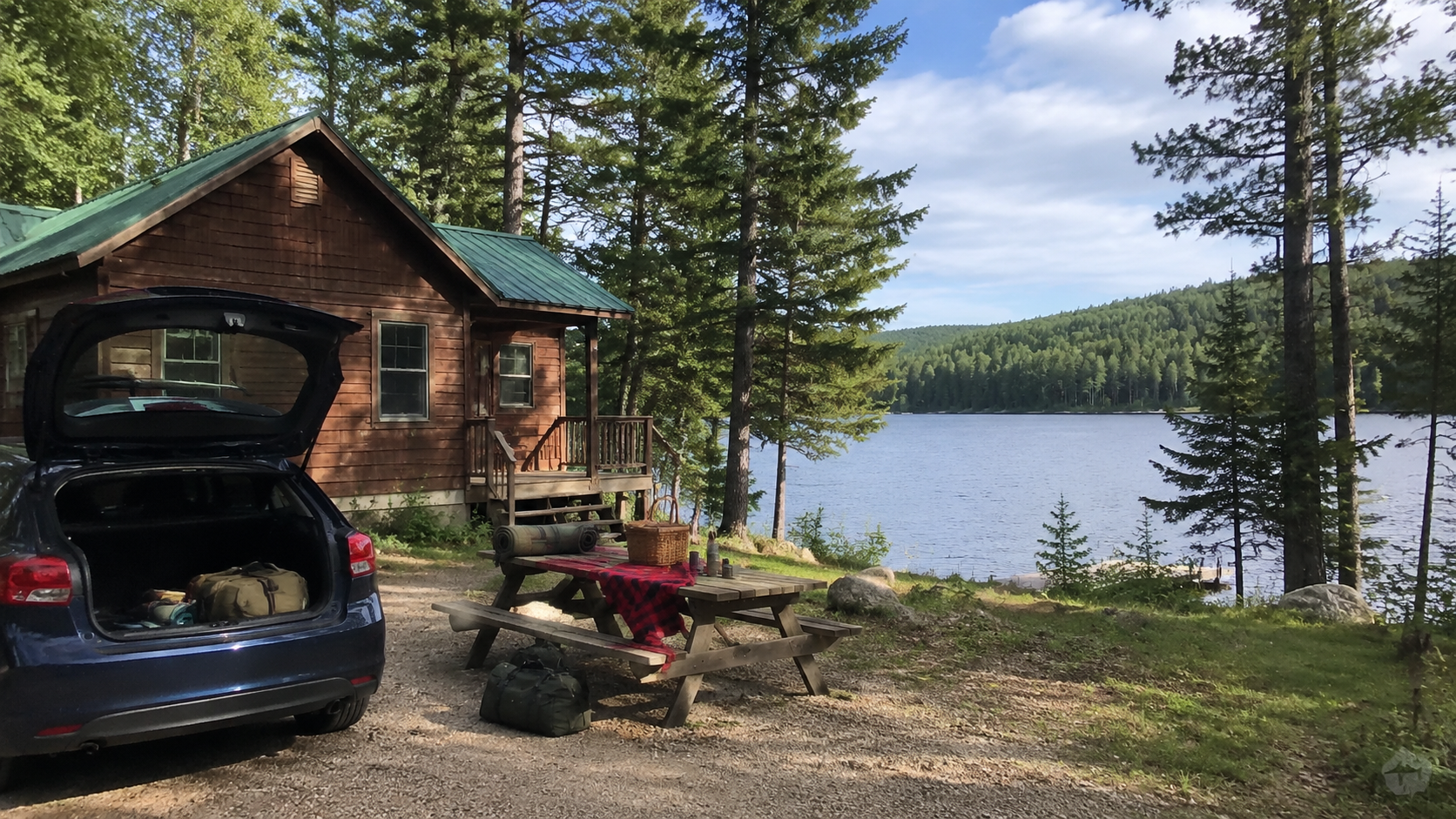 Travel essentials, a map, and cash arranged for an affordable weekend getaway.